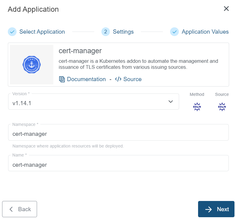 Settings for cert-manager Application